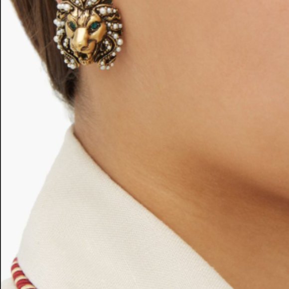 Gucci Lion faux pearl-embellished clip earrings - Picture 4 of 9